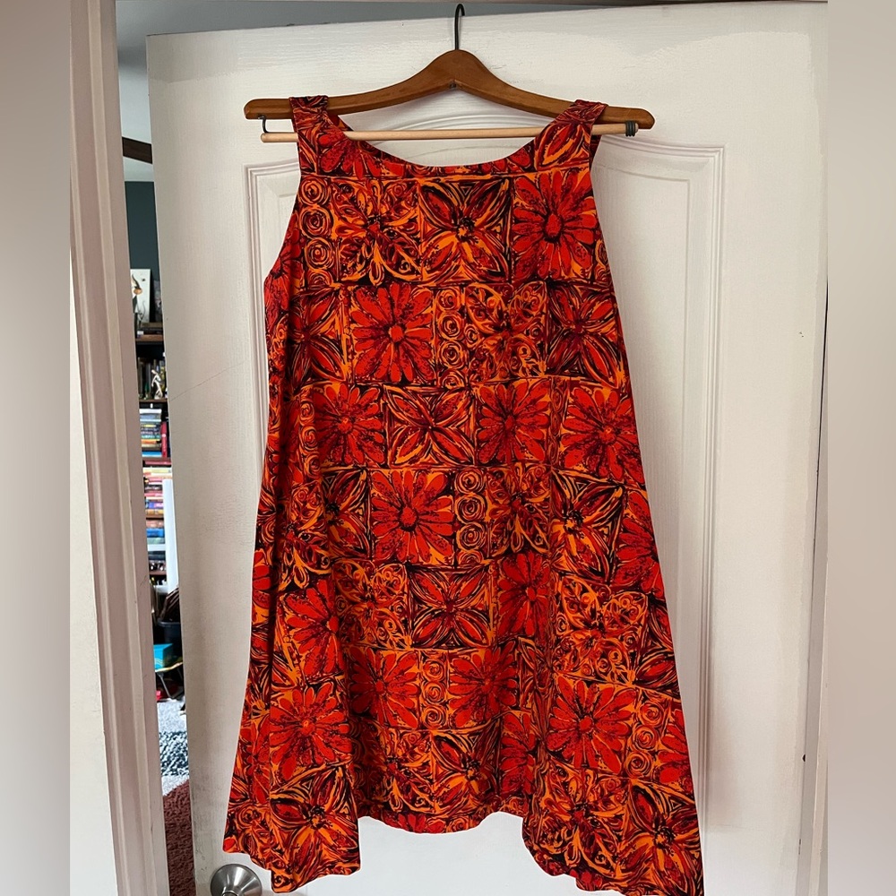 Vintage 1960s Batik Red and Orange Floral Cotton Mini Dress